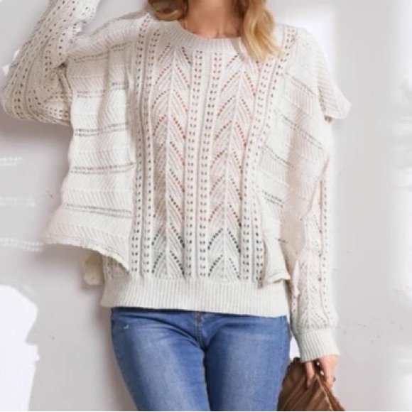 Beige Knit Round Neck Trim Sweater in M - Picture 3 of 5